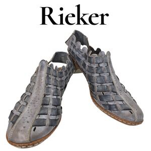 Rieker Antistress Woven Leather Slingback Sandals Women Size 37 Gray